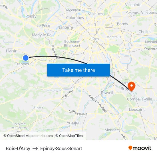 Bois-D'Arcy to Epinay-Sous-Senart map