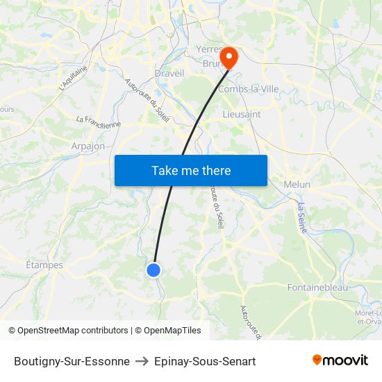Boutigny-Sur-Essonne to Epinay-Sous-Senart map