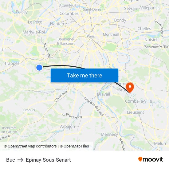 Buc to Epinay-Sous-Senart map