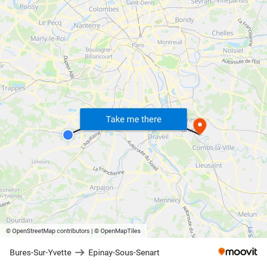 Bures-Sur-Yvette to Epinay-Sous-Senart map