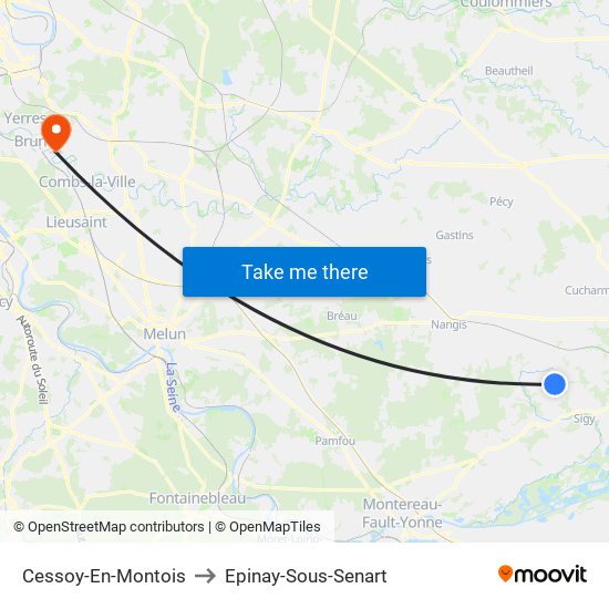 Cessoy-En-Montois to Epinay-Sous-Senart map