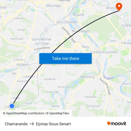 Chamarande to Epinay-Sous-Senart map