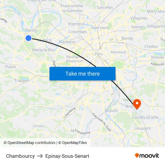Chambourcy to Epinay-Sous-Senart map