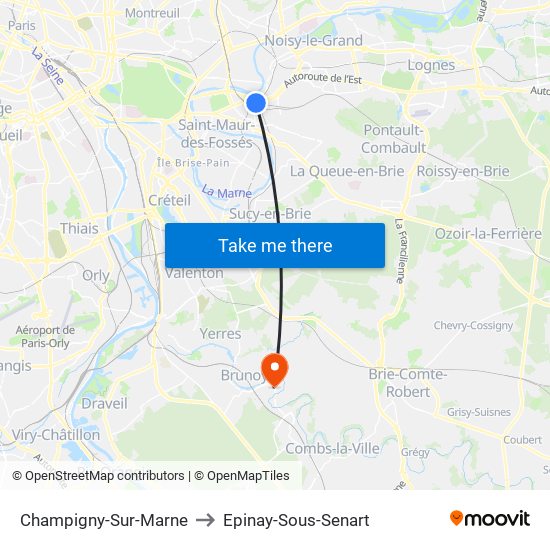 Champigny-Sur-Marne to Epinay-Sous-Senart map