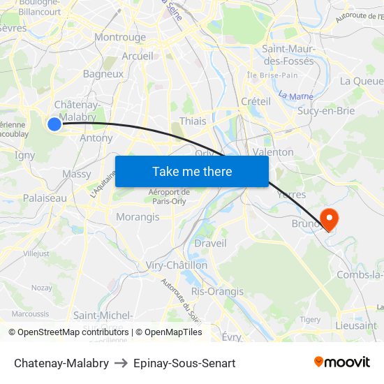 Chatenay-Malabry to Epinay-Sous-Senart map