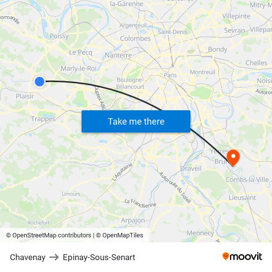 Chavenay to Epinay-Sous-Senart map