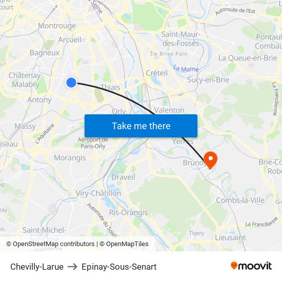 Chevilly-Larue to Epinay-Sous-Senart map