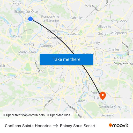Conflans-Sainte-Honorine to Epinay-Sous-Senart map