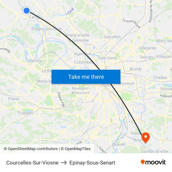 Courcelles-Sur-Viosne to Epinay-Sous-Senart map