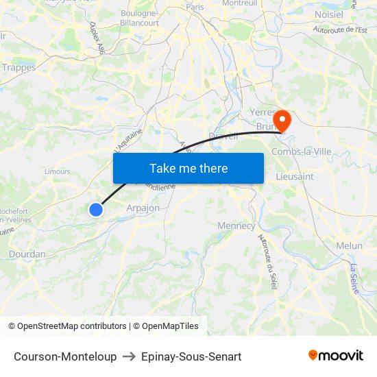 Courson-Monteloup to Epinay-Sous-Senart map