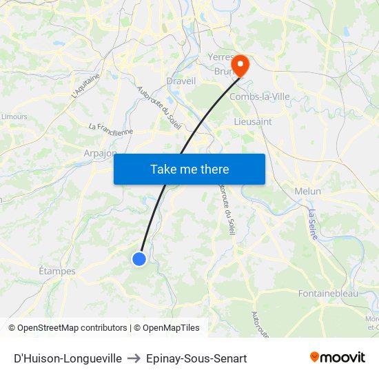 D'Huison-Longueville to Epinay-Sous-Senart map
