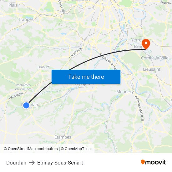 Dourdan to Epinay-Sous-Senart map