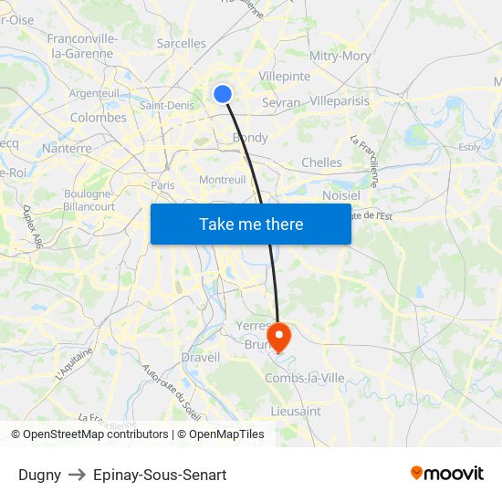 Dugny to Epinay-Sous-Senart map