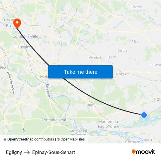 Egligny to Epinay-Sous-Senart map