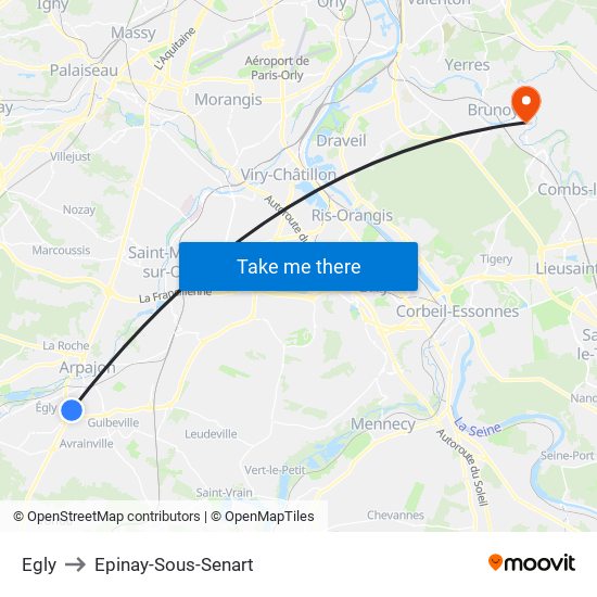 Egly to Epinay-Sous-Senart map