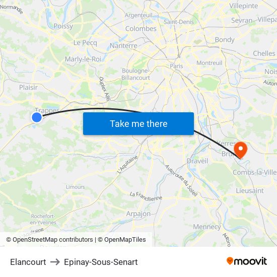 Elancourt to Epinay-Sous-Senart map