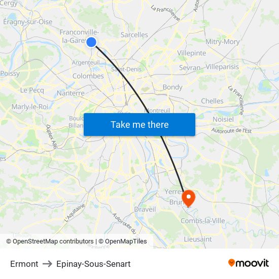 Ermont to Epinay-Sous-Senart map