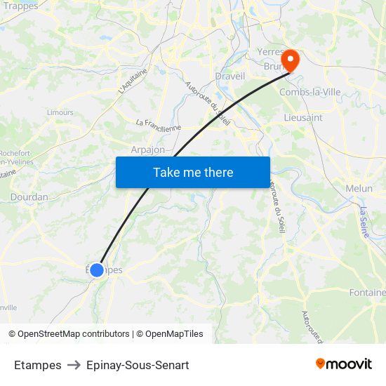 Etampes to Epinay-Sous-Senart map