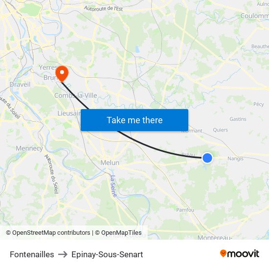 Fontenailles to Epinay-Sous-Senart map