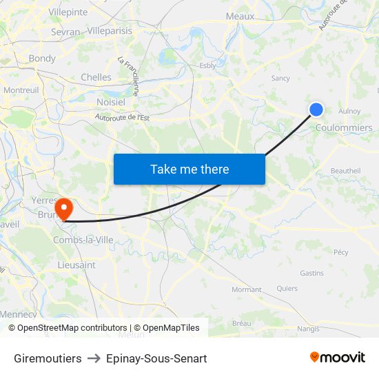 Giremoutiers to Epinay-Sous-Senart map