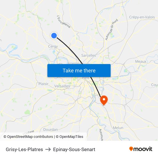Grisy-Les-Platres to Epinay-Sous-Senart map