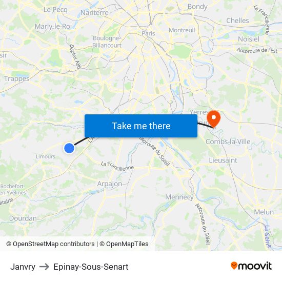 Janvry to Epinay-Sous-Senart map