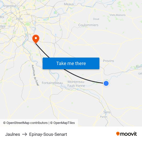 Jaulnes to Epinay-Sous-Senart map