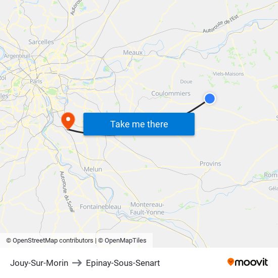Jouy-Sur-Morin to Epinay-Sous-Senart map