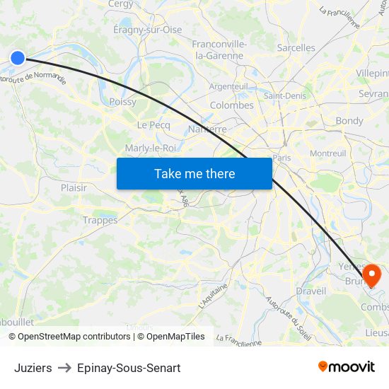 Juziers to Epinay-Sous-Senart map