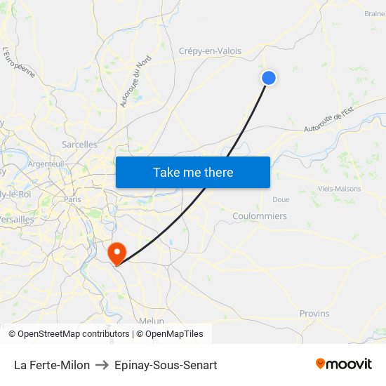 La Ferte-Milon to Epinay-Sous-Senart map