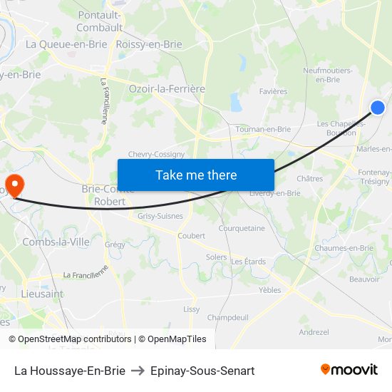 La Houssaye-En-Brie to Epinay-Sous-Senart map