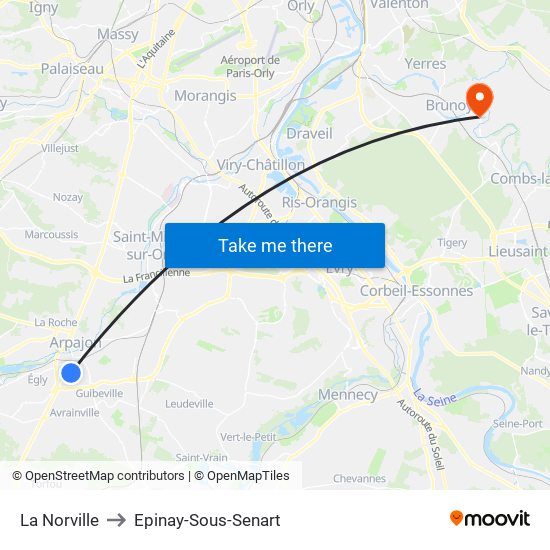 La Norville to Epinay-Sous-Senart map