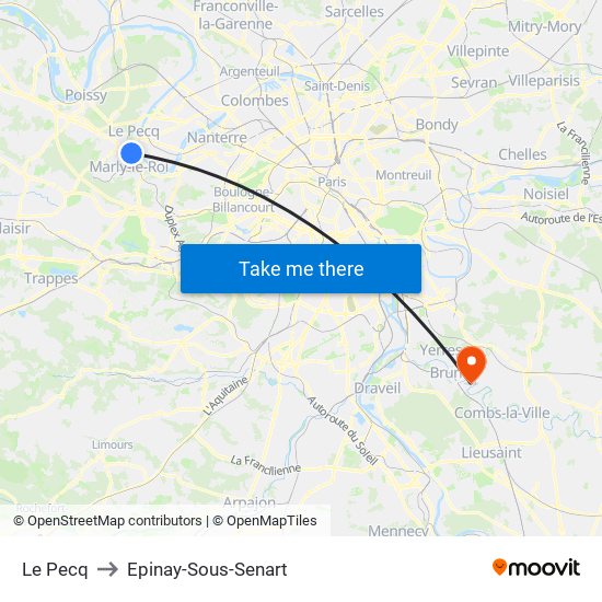 Le Pecq to Epinay-Sous-Senart map