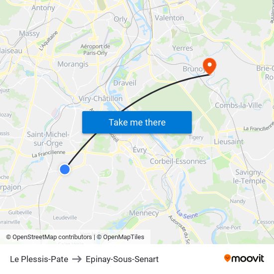 Le Plessis-Pate to Epinay-Sous-Senart map