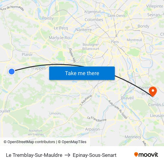 Le Tremblay-Sur-Mauldre to Epinay-Sous-Senart map