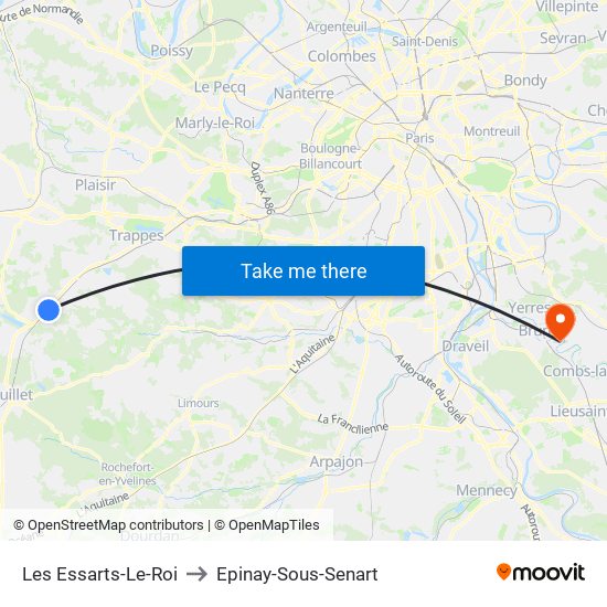 Les Essarts-Le-Roi to Epinay-Sous-Senart map