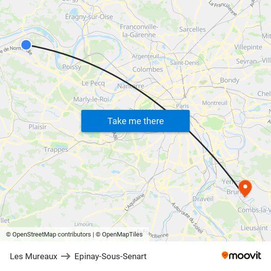 Les Mureaux to Epinay-Sous-Senart map