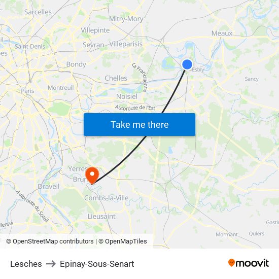 Lesches to Epinay-Sous-Senart map