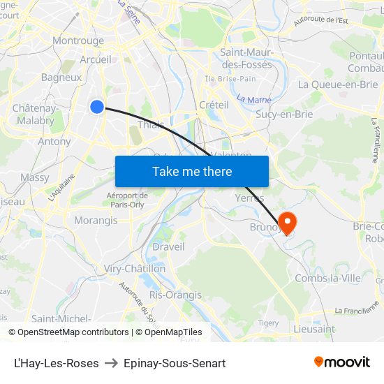 L'Hay-Les-Roses to Epinay-Sous-Senart map