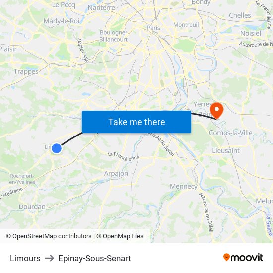 Limours to Epinay-Sous-Senart map