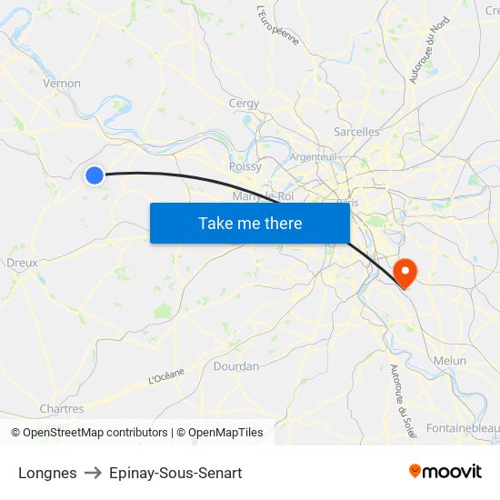 Longnes to Epinay-Sous-Senart map