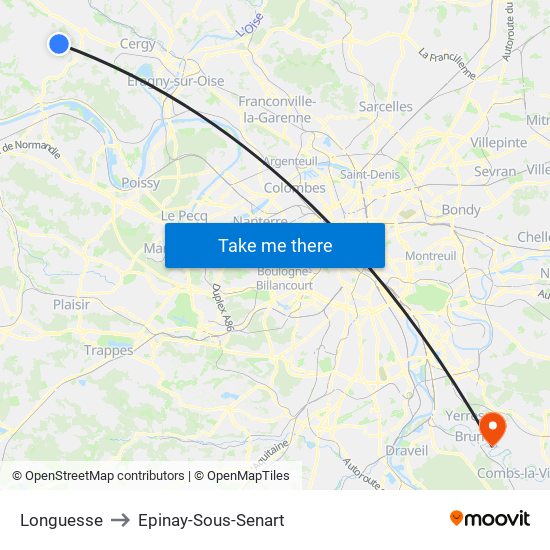 Longuesse to Epinay-Sous-Senart map