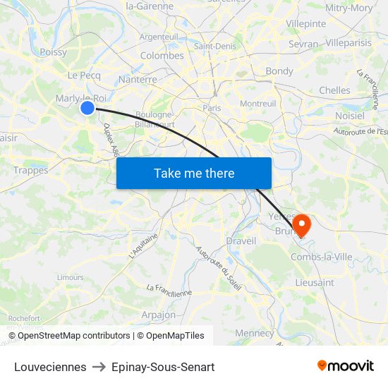 Louveciennes to Epinay-Sous-Senart map