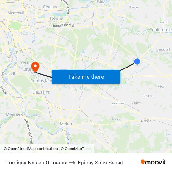 Lumigny-Nesles-Ormeaux to Epinay-Sous-Senart map