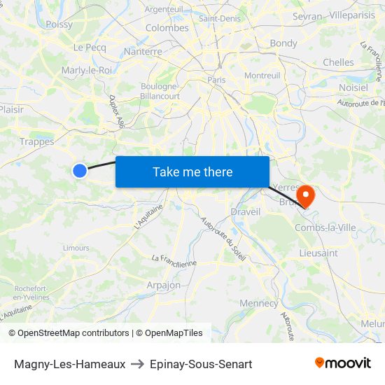 Magny-Les-Hameaux to Epinay-Sous-Senart map