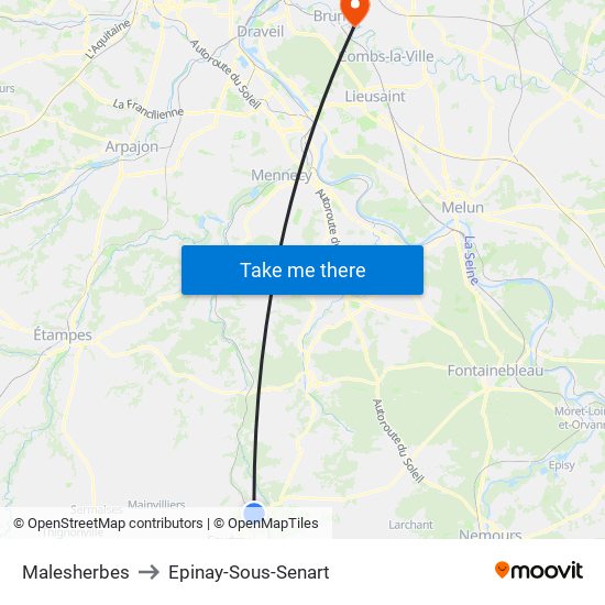 Malesherbes to Epinay-Sous-Senart map