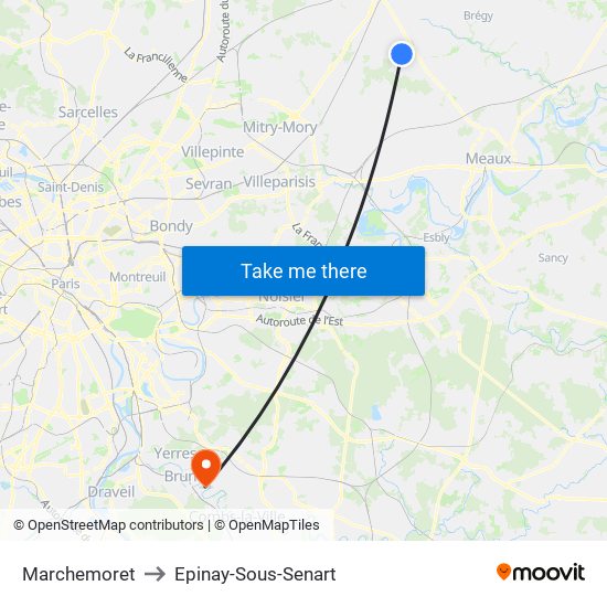 Marchemoret to Epinay-Sous-Senart map