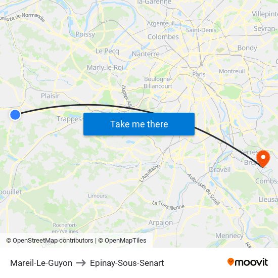 Mareil-Le-Guyon to Epinay-Sous-Senart map