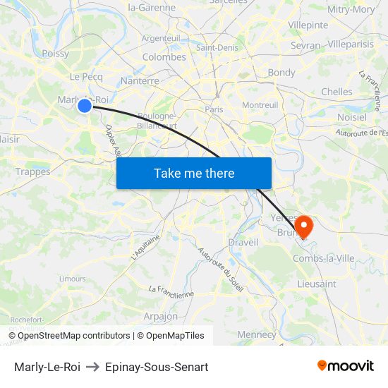 Marly-Le-Roi to Epinay-Sous-Senart map
