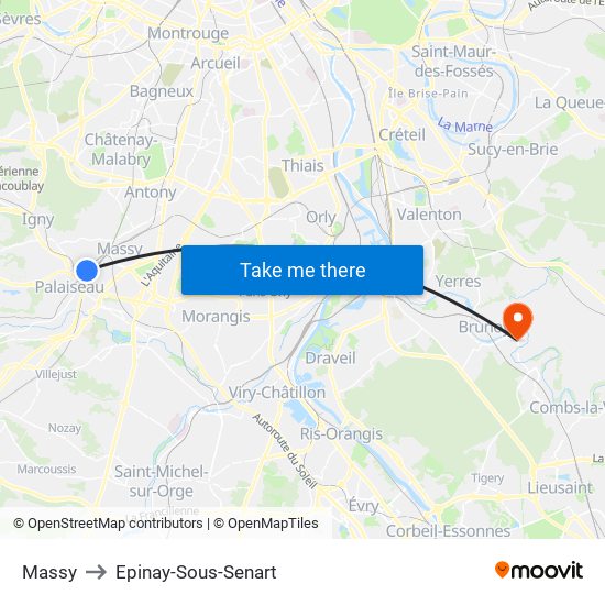 Massy to Epinay-Sous-Senart map